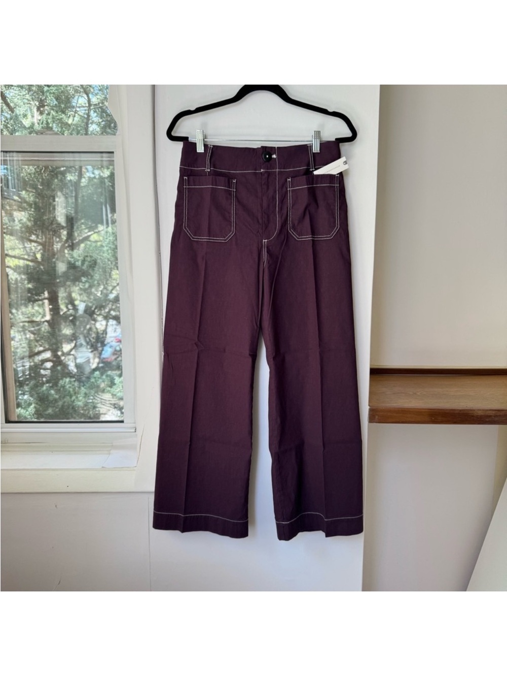 NWT Anthropologie The Colette Linen Wide-Leg Pants Contrast Brown Purple 31P - Picture 4 of 12